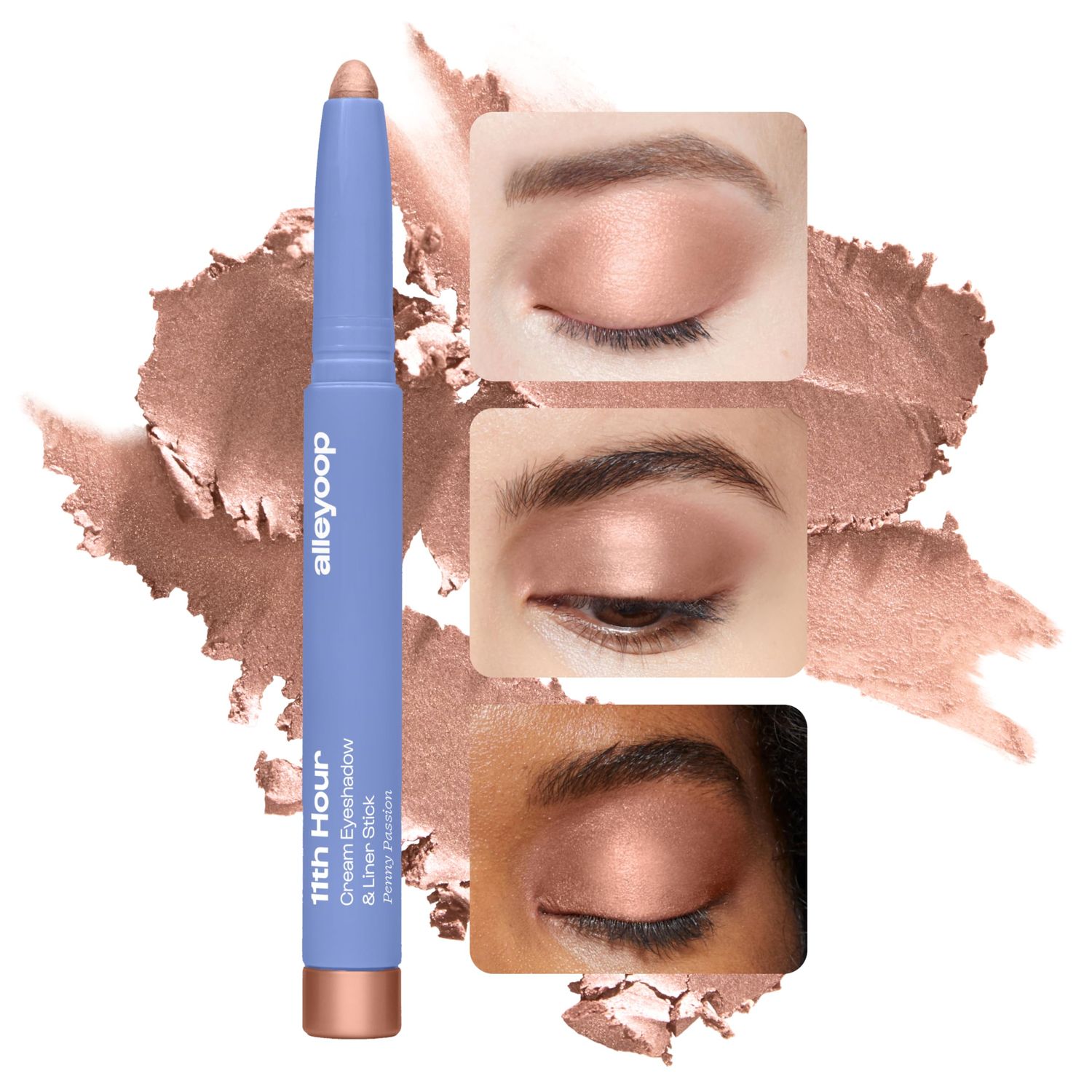 ALLEYOOP 11th Hour Cream Eyeshadow Stick, Penny Passion (Shimmer) - Compact Eye Makeup &amp; Liner with Natural Cream to Powder Finish - Easy to Blend Eye Shadow Highlighter, Waterproof &amp; Smudge-Proof