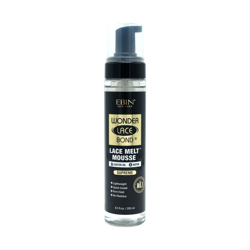 EBIN NEW YORK Wonder Lace Bond Melt Mousse 8.5oz250ml- Extreme Firm Hold (Supreme) | Biotin  Castor Oil | No Residue, Long Lasting Formula with Protecting Edges, Gives Undetectable and Natural Look
