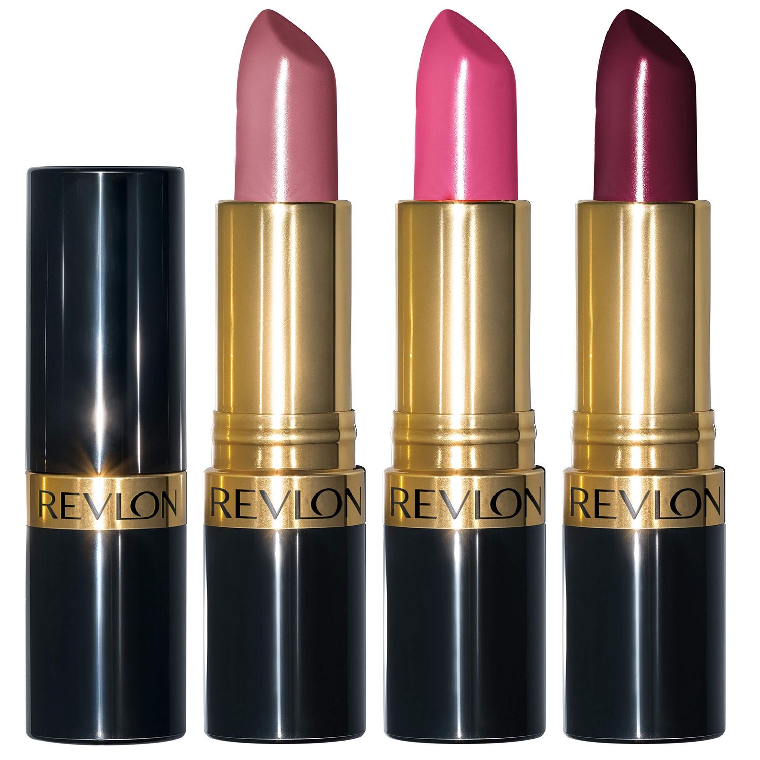 Revlon Super Lustrous Lipstick Set, 3-Piece Lip Color Gift Set for Women, Makeup Stocking Stuffers, Cream Finish in Pink, Plum &amp; Berry, Pack of 3