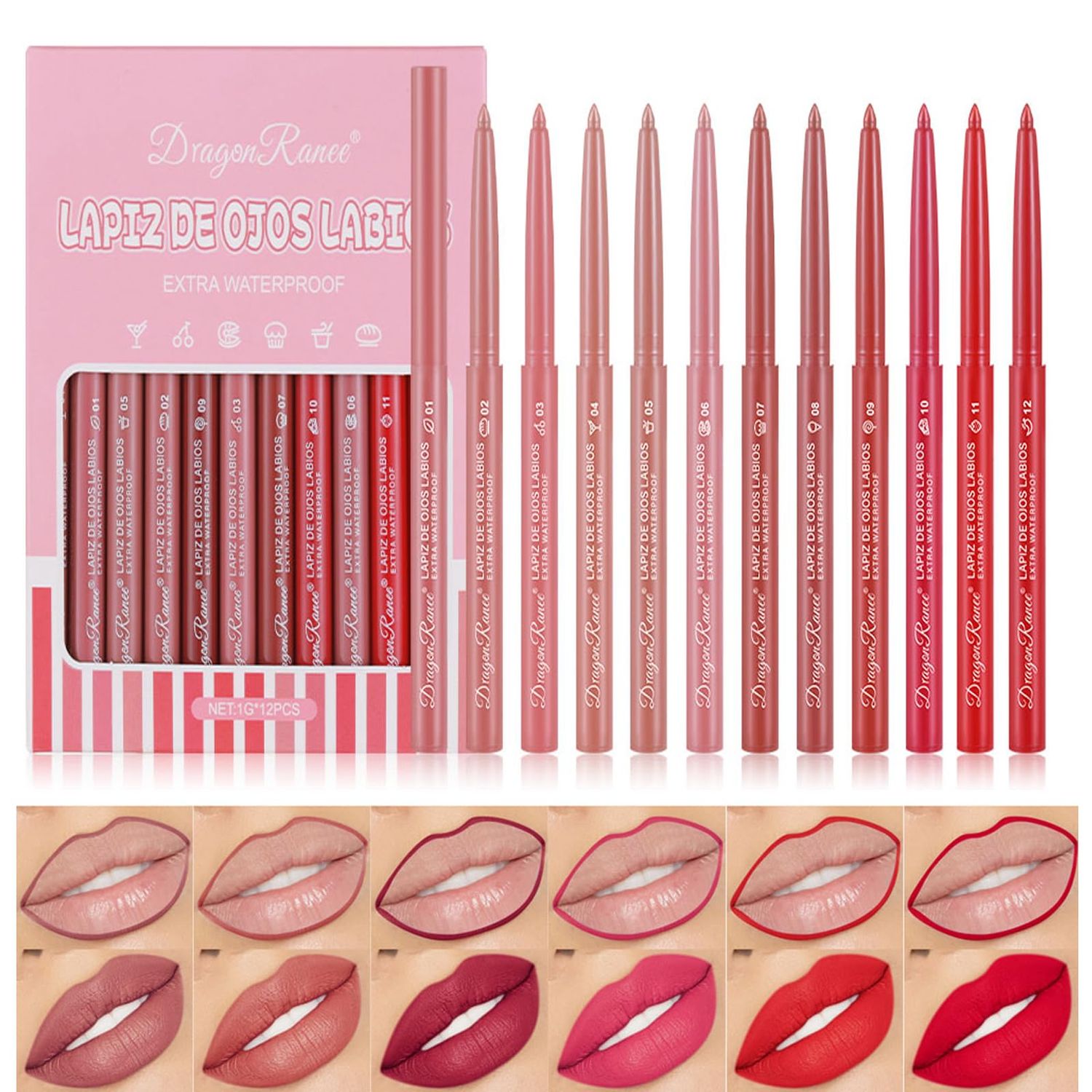DENESTUP 12 Colors Lip Liner Combo, Matte Lipstick Lip Liner Set, long-lasting Lip Pencil Waterproof &amp; Non-Stick Cup, Smooth Texture High Pigmented Natural Lip Pen Makeup Gift