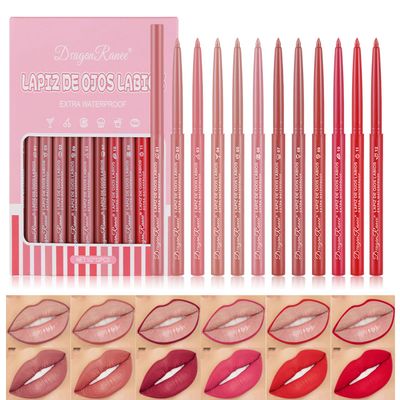 DENESTUP 12 Colors Lip Liner Combo, Matte Lipstick Lip Liner Set, long-lasting Lip Pencil Waterproof &amp; Non-Stick Cup, Smooth Texture High Pigmented Natural Lip Pen Makeup Gift