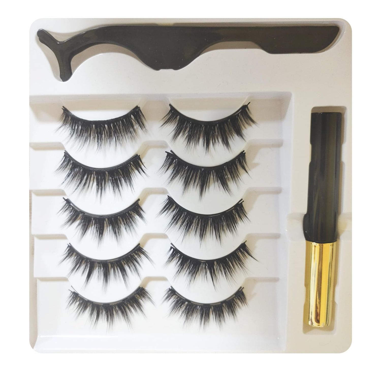 Fayeerewo Magnetic Eyelashes with Eyeliner, False Eyelashes 12mm, Wispy Mink Lashes Fluffy Eye Lashes Natural Look, Contact Lens Friendly, Reusable Strip Lashes, 5 Pairs
