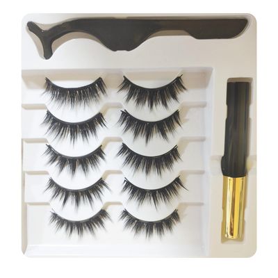 Fayeerewo Magnetic Eyelashes with Eyeliner, False Eyelashes 12mm, Wispy Mink Lashes Fluffy Eye Lashes Natural Look, Contact Lens Friendly, Reusable Strip Lashes, 5 Pairs
