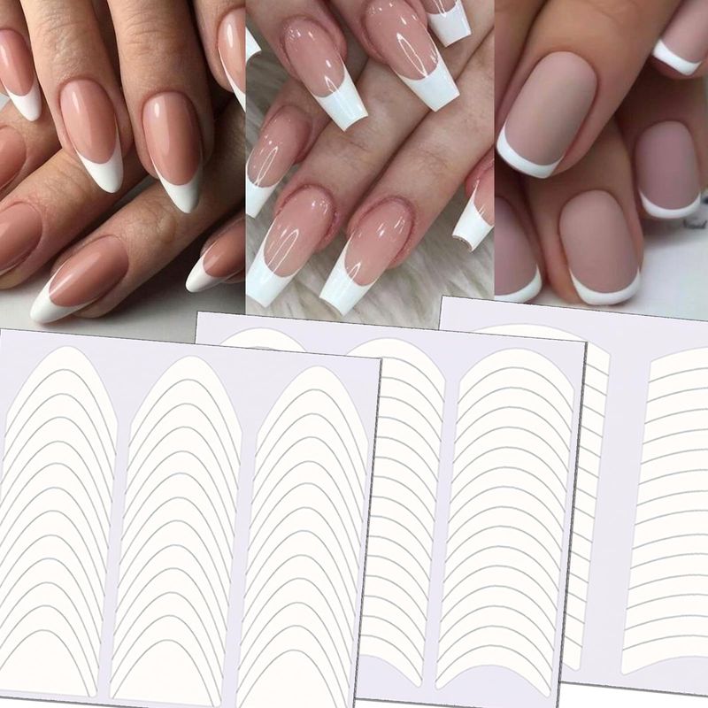 TailaiMei 36 Sheets 1368 Pieces French Manicure Nail Art Stickers, 3 Designs Self-Adhesive Nail Tips Guides for DIY Decoration Stencil Tools (3 Moon Shape Design, 36 Sheets)