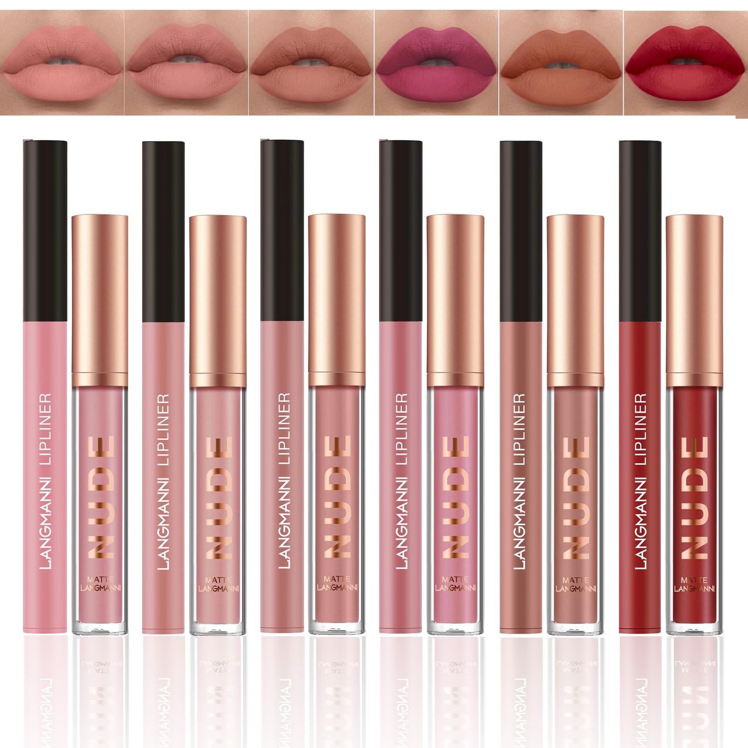 EnMart 12Pcs Lipstick Makeup Set, 2 In 1 Lip Liner Lip Gloss Set, Matte Liquid Lipsticks, Lip Liners Pencil, Long Lasting Waterproof Moisturizer Pigmented Lipstick, Beauty Lip Cosmetics for Girls
