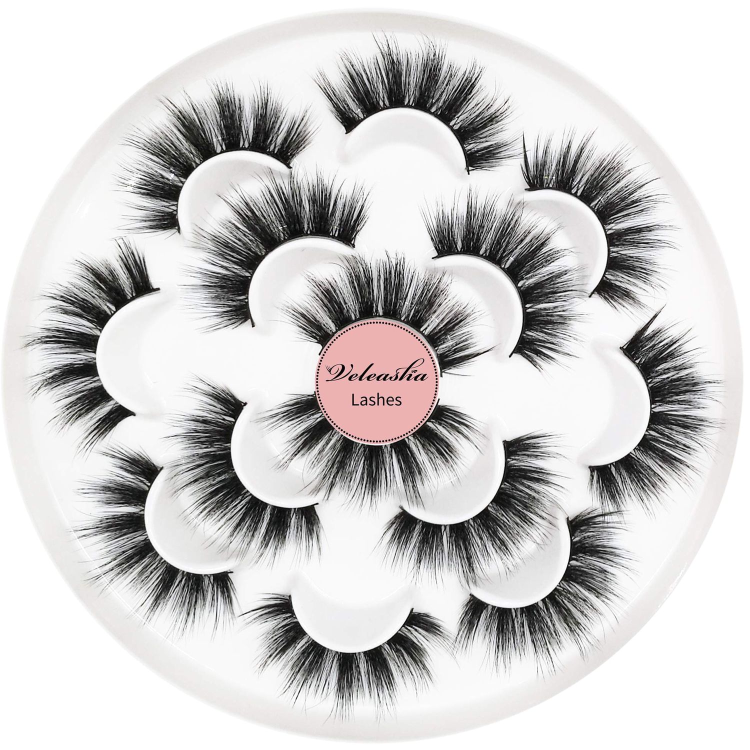Veleasha Lashes 5D Faux Mink Lashes Fluffy False Eyelashes Handmade Eye Lashes Wispy Lightweight Fake Lashes Luxurious Volume Fake Eyelashes 7 Pairs Pack (Dubai)