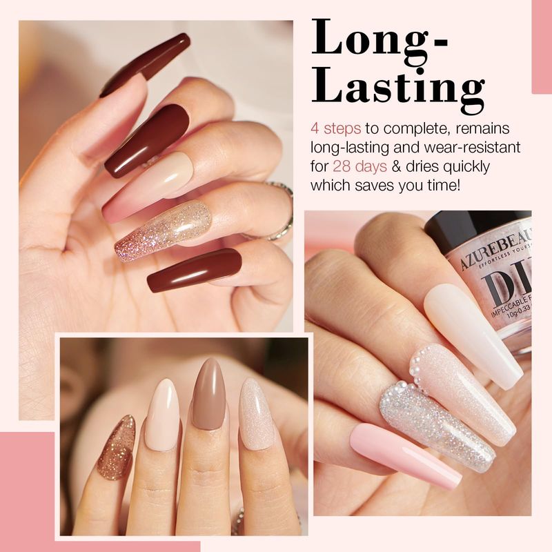 AZUREBEAUTY 31 Pcs Dip Powder Nail Kit 20 Colors Glitter Nude Brown Pink White Gray Dip Powder Liquid Set with TopBase Coat Activator for French Nails Art Manicure DIY Salon Women Valentine's Gift