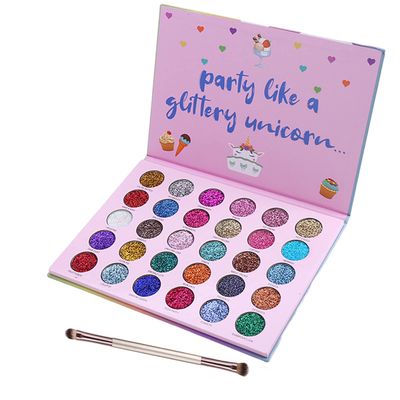 ABELYN 30 Colors Glitter Eyeshadow Makeup Palette Colorful Sparkly Eye Shadow Pallet  1Pc Eyeshadow Brush Long Lasting Glitter Pressed Powder Palette