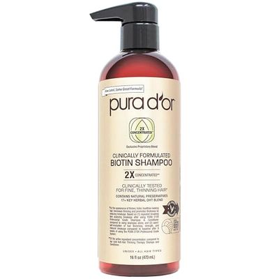PURA D&#39;OR Professional Grade Biotin Shampoo, Clinically Proven Anti-Thinning Hair Care, 2X Concentrated DHT Blocker Hair Thickening Products For Women &amp; Men, 16oz