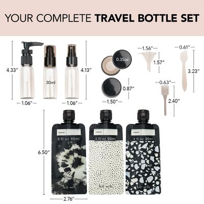 Kitsch Travel Bottles for Toiletries - TSA Approved, Refillable, Leak-Proof Travel Size Containers, Essentials Kit for Shampoo, Conditioner, Lotion & More - 11 Pack