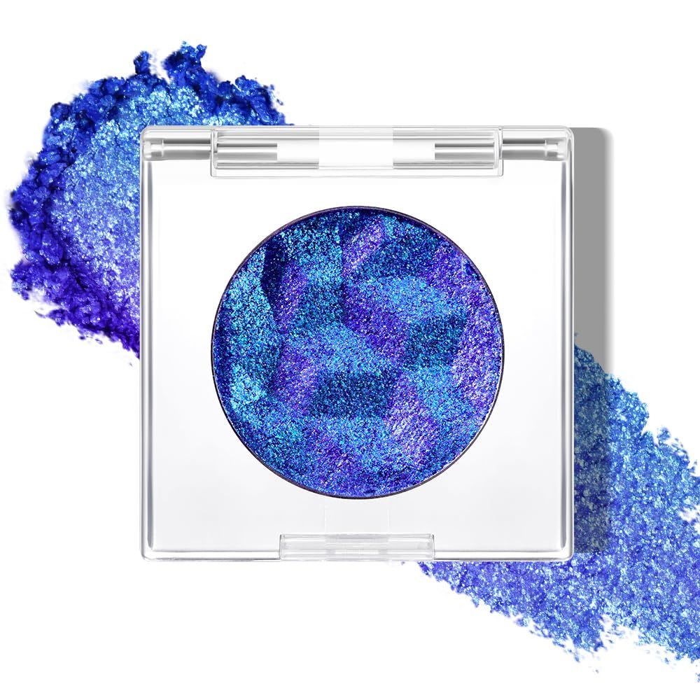 Multichrome Glitter Metallic Eyeshadow - High Impact Blue Purple Silver - Intense Color Shifting, High Pigmented, Long-Lasting - Shimmery Glitter Finish High-End Eye Makeup for Spring Summer Layering