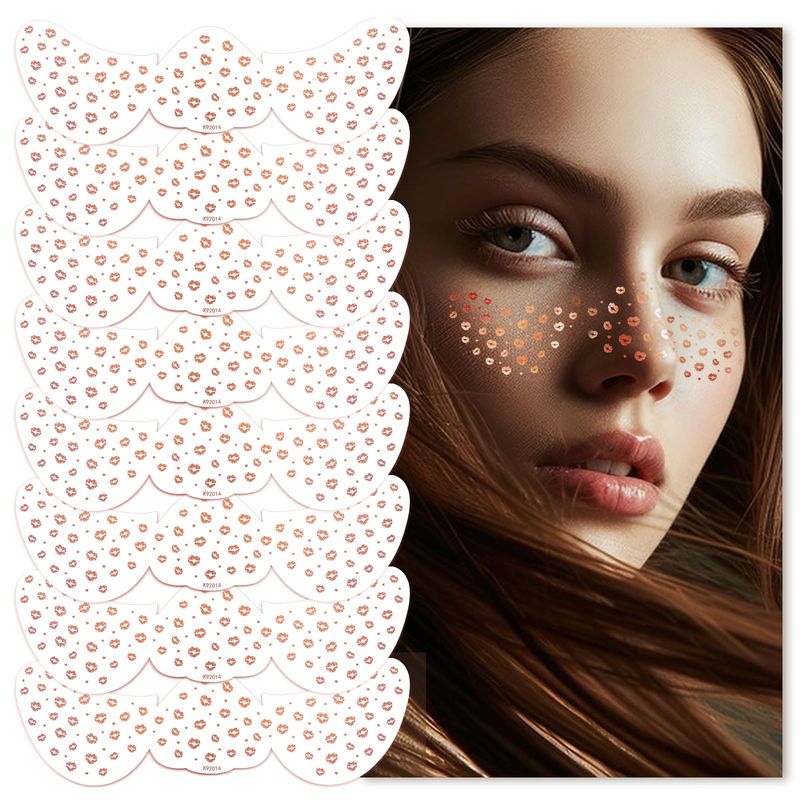 Rose Gold Glitter Freckles Face Tattoo, 8 PCS Makeup Patches, Glow Up Face Glitter Speckles Patches, Cute Glitter Makeup Accessories for Women