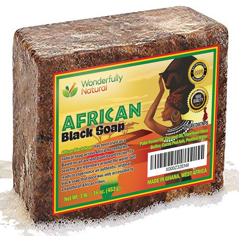 Organic African Black Soap - For Acne &amp; Dark Spots | Natural Vegan and Cruelty Free - Satisfaction Guarantee 1lb bar | 90 day Supply