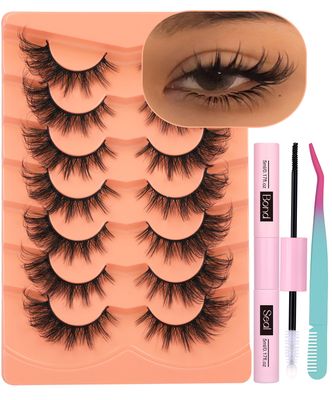 ALICROWN Mink Lashes Cat Eye Fairy Eyelashes Fluffy False Eyelashes Wispy Fake Eyelashes Fox Eye Lashes Kit with Lash Bond and Seal 7 Pairs