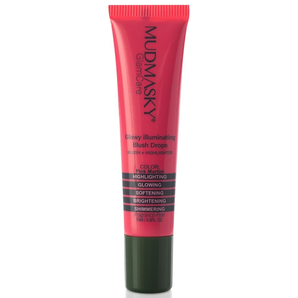 MUDMASKY GlamCare Illuminating Blush Drops - Pink Martini 15milliliter0.5ounce - Long-lasting Natural Glow &amp; Plumping Cheekbones - Perfect Gifts for Women - Beauty Blush &amp; Make Up for Radiant Skin
