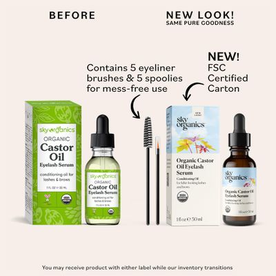 Sky Organics Organic Castor Oil Eyelash &amp; Brow Serum, Hexane-Free Conditioning Oil that Promotes Fuller Looking Lashes &amp; Eye Brows, 100% Pure &amp; Cold-Pressed USDA Certified Organic 1 fl. Oz.  30 ml