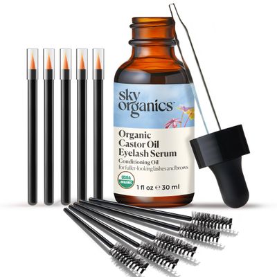 Sky Organics Organic Castor Oil Eyelash &amp; Brow Serum, Hexane-Free Conditioning Oil that Promotes Fuller Looking Lashes &amp; Eye Brows, 100% Pure &amp; Cold-Pressed USDA Certified Organic 1 fl. Oz.  30 ml