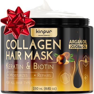 Hair Repair Mask with Collagen, Biotin, Argan Oil - Moisturizing Treatment for Dry, Damaged, Split Hair, Hair Loss, and Heat &amp; Color Protection