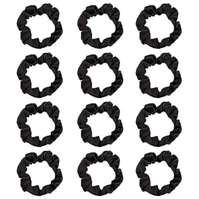 12Pcs Satin Hair Scrunchies, Black Scrunchies Hair Ties Elastic Hair Bands Ponytail Holder Hair Accessories Teen Girl Gifts Trendy Stuff