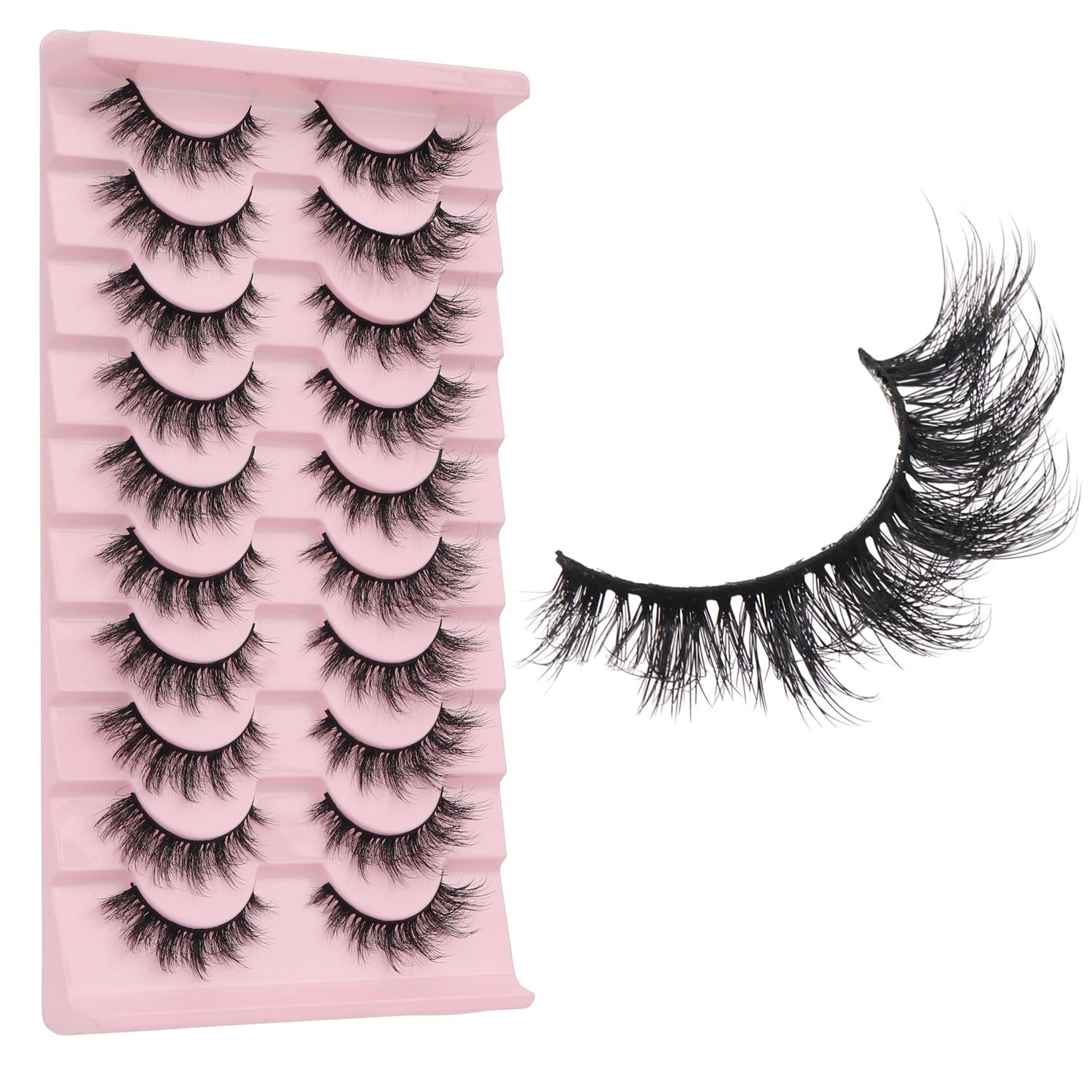 SOOWISH Lashes - Fluffy Wispy Cat Eye Faux Mink False Eyelashes, 10 Pairs of Volume Fake Lashes with Soft Cotton Band, Reusable Easy Glue-On for Comfortable All-Day Wear