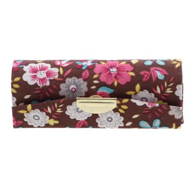 Pattererned Floral Fabric Lipstick Case with Mirror for Purse-Brown