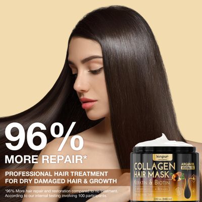Hair Repair Mask with Collagen, Biotin, Argan Oil - Moisturizing Treatment for Dry, Damaged, Split Hair, Hair Loss, and Heat &amp; Color Protection
