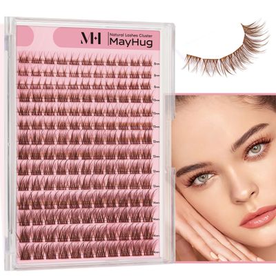 Mayhug Brown Lash Clusters - Natural Individual Eyelashes 154PCS Eyelash Clusters for DIY Wispy Lash Extension 8-14mm Cluster Eyelash Extensions Natural Looking Lashes Clusters for Beginners (Fresh)
