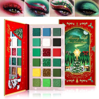 Afflano Green Eyeshadow Palette Christmas Makeup Gift, Multichrome Red Green Eyeshadow Palette Highly Pigmented, Forest Green Glitter Eye Shadow White Black Green Blue Grinch St Patricks Day Makeup