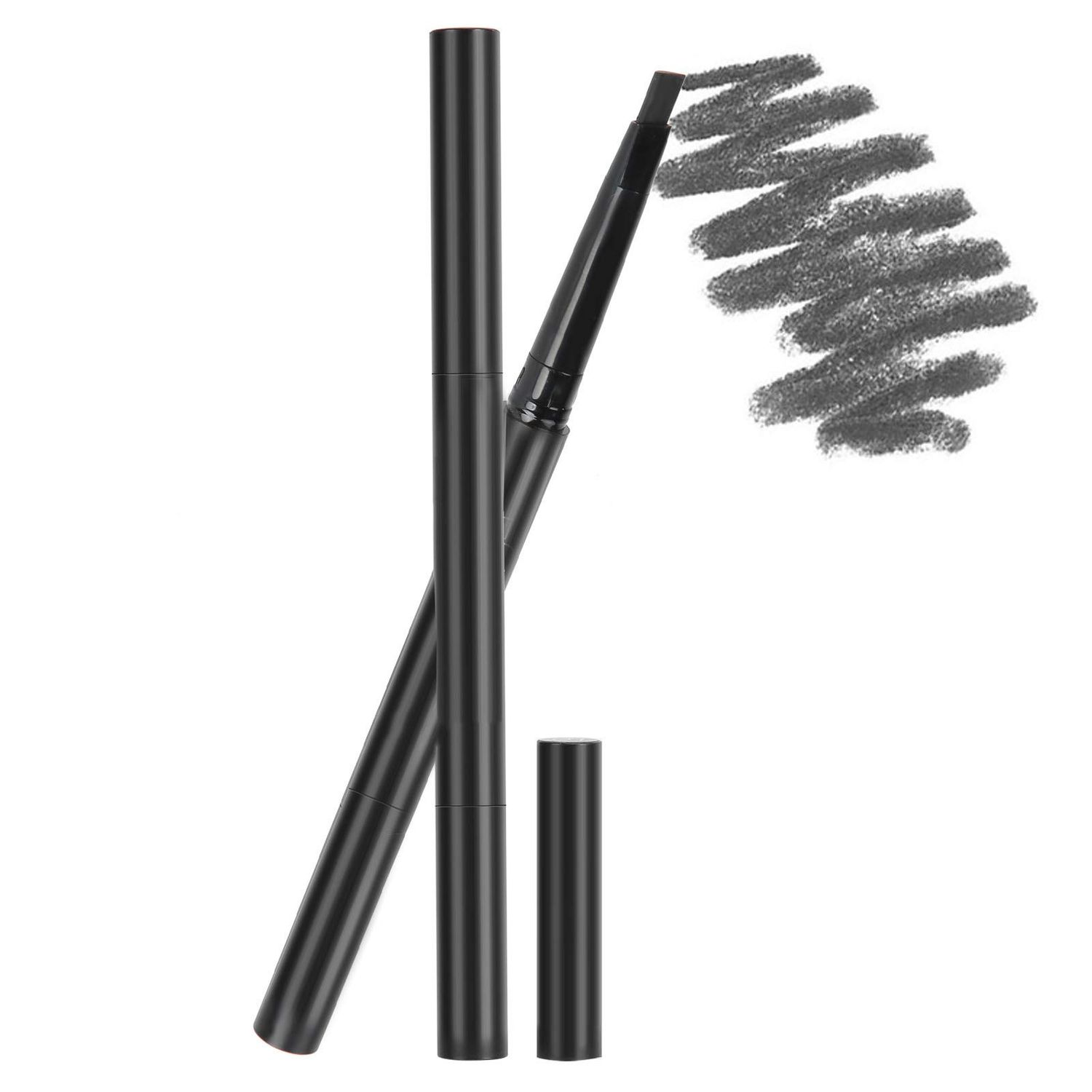 2Pcs Eyebrow Brush Pencil, DoubleHeaded Long Lasting Eye Brow Pen Looking Brows Effortlessly(Dark gray)