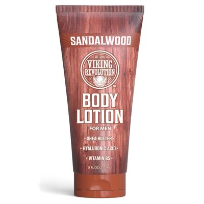 Viking Revolution Sandalwood Body Lotion for Men - Mens Lotion for Dry Skin with Shea Butter, Hyaluronic Acid and Vitamin B5 - Nourishing Mens Body Lotion for Hydrated and Smooth Skin (8oz, 1 Pack)