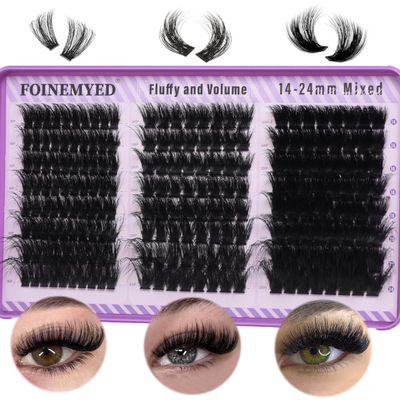 Fluffy Lash Clusters 80D100D200D Thick Volume Lash Extension 14-24mm Eyelash Clusters Fluffy Eyelash Extensions D Curl Individual Lashes Cluster DIY at Home by FOINEMYED