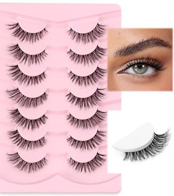 Natural Lashes False Eyelashes 14mm Wispy Cat Eye Lashes Wispy Eyelashes with Thin Memory Band Volume Lashes Soft Strip Lashes Pack C Curl Natural Eyelashes Fake Lashes 7 Pair EVENTILL