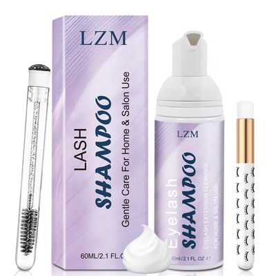 LZM Lash Shampoo Lash Cleaner - Lash Wash Cleaning kit for Cluster LashEyelash Extensions, Lash Bath, Lash Cleanser Foam, Lash Soap, Lash Care Oil Free, 60ml(3-IN-1 SHAMPOO KIT)