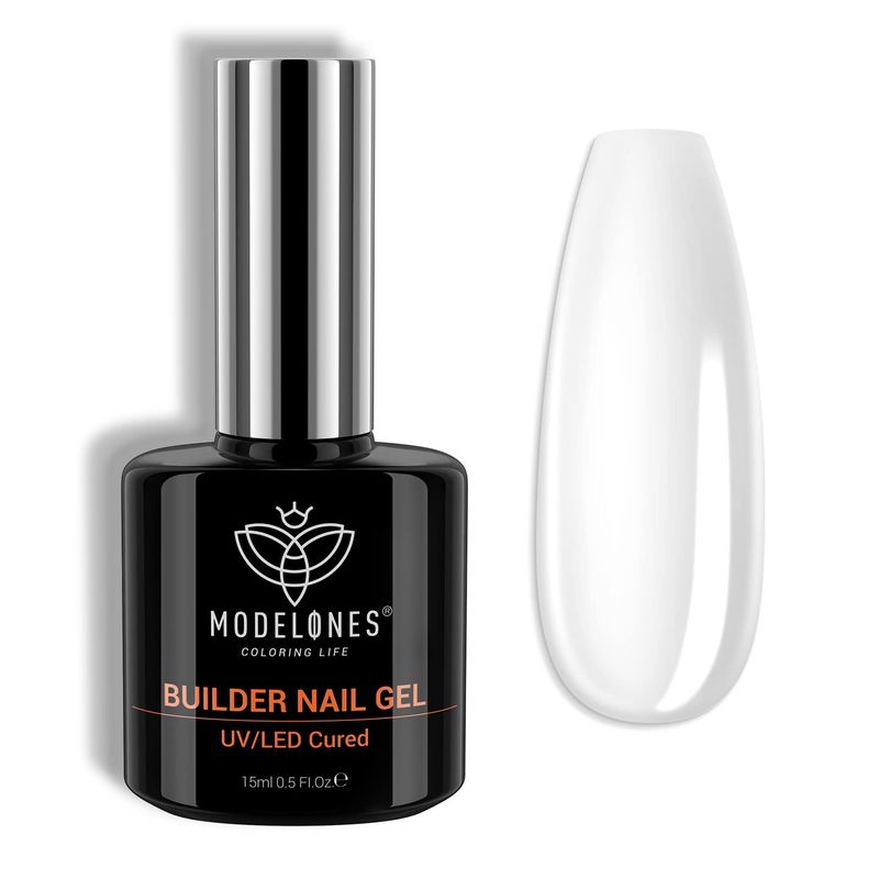 modelones Builder Nail Gel, 7-in-One Clear Gel Builder for Nail Thickening, LED Nail Lamp Cured Hard Gel Nail Strengthener Extension Gel Base Rhinestone Nail Glue Gel in a Bottle