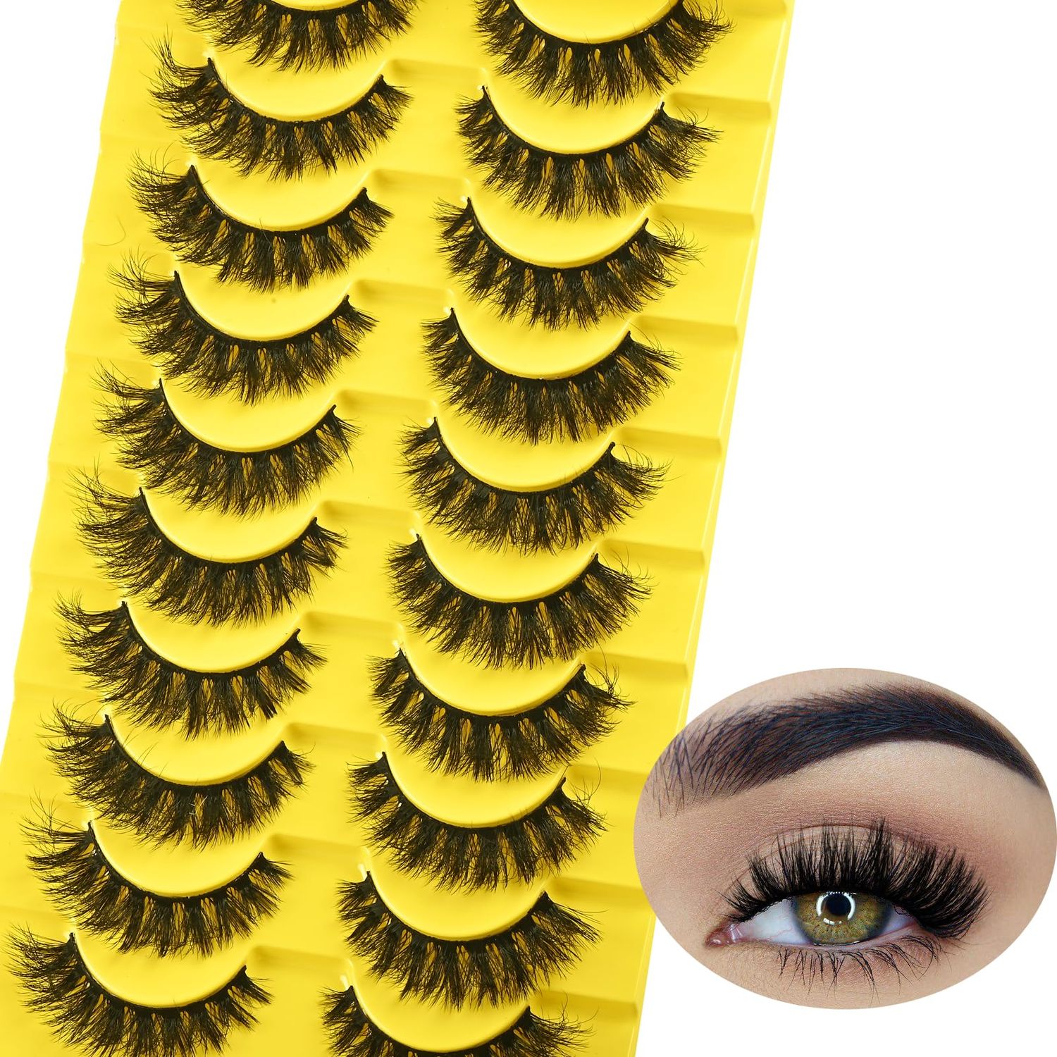 QUNETY False Eyelashes Short Lashes Full Mink Lashes 10 Pairs Fluffy Cat Eye Strip Eyelash Wispy Volume Lash Pack Fake Eye Lash Natural Look (A-14mm Cat Eye)
