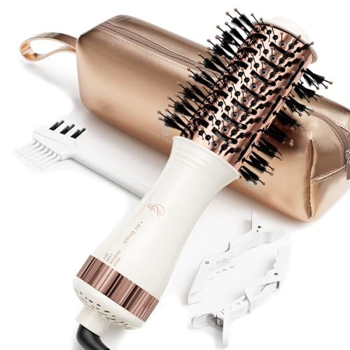 Travel Blow Dryer Brush in one, Dual Voltage Mini Hot Air Brush, Hair Trends Nano Titanium 2 Inch One Step Hair Dryer and Styler Volumizer Oval Shape