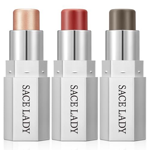 SACE LADY Face Sticks Trio, Cream Contour, Highlighter &amp; Blush Makeup Sticks for Face, Easy to Blend &amp; Long Lasting Natural Make Up for Cheek Eyes Lips (Golden Hour, 3pcs)