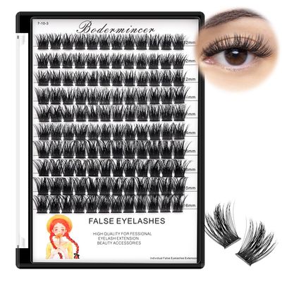 Bodermincer Lash Clusters D Curl BlackLight BrownDark BrownBlack Brown 10-12-1412-14-1616-18-20mm Mixed Lash Clusters Kit For Beginner (M01# 12-14-16mm Mixed)