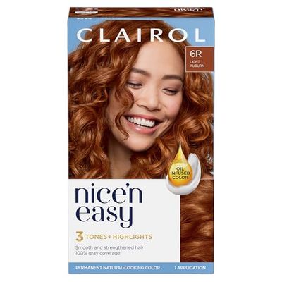 Clairol Nice&#39;n Easy Permanent Hair Dye, 6R Light Auburn Hair Color, Pack of 1