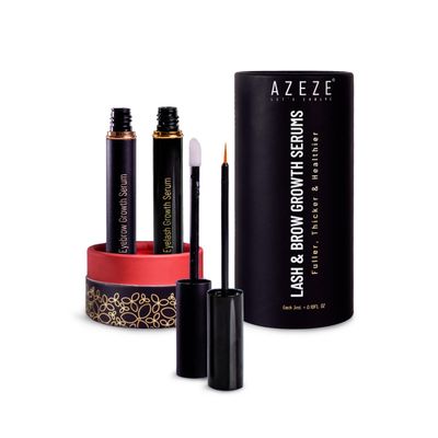 Azeze Eyelash and Eyebrow Growth Serum Set - Oil-Free, Hormone-Free Brow and Lash Serum for Eyelash &amp; Eyebrow Growth and Thickness