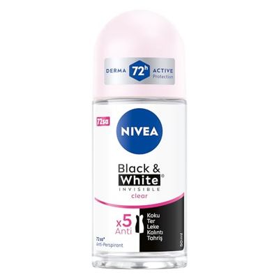 Nivea Invisible for Black &amp; White Clear Roll-On Anti-Perspirant Deodorant 50 ml (Pack of 3)