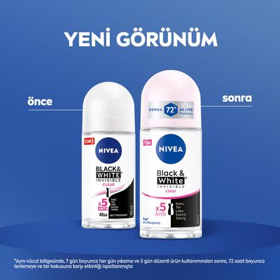 Nivea Invisible for Black &amp; White Clear Roll-On Anti-Perspirant Deodorant 50 ml (Pack of 3)