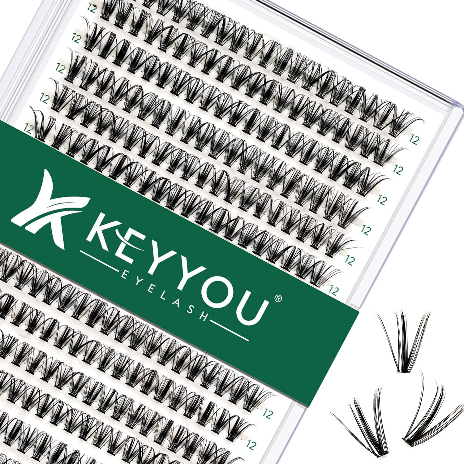 Lash Clusters 300pcs Eyelash Clusters 30D 0.07D Curl 12mm DIY Eyelash Extension KEYYOU Large Tray Volume Soft&amp;Natural Individual Lashes(30D-0.07D,12