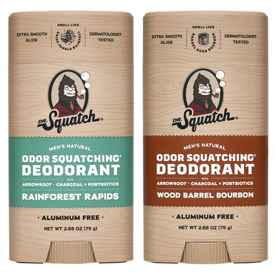 Men&#39;s Natural Deodorant - Aluminum-Free Deodorant from Dr. Squatch - Natural Deodorizer - made wcharcoal - Deodorant for Men - Smell fresh with Rainforest Rapids and Wood Barrel Bourbon (2 Pk)