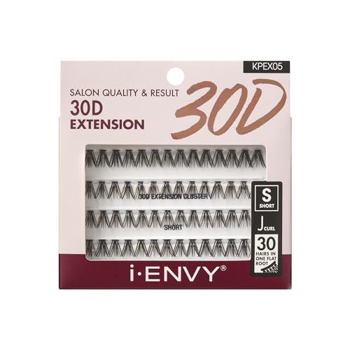 i-ENVY 30D Extension Cluster Individual Lashes, Easy to Apply, Flat Tapered-End Root, Pre-fanned Volume Lashes, J Curl with Soft Fiber, Quick Application for Salon Quality &amp; Result (Short-56Clusters)