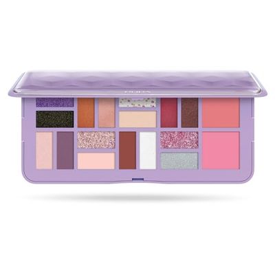 Pupa Milano Make-Up Palette L, 001 Lilac, 0.71 oz - 18 Pan Eyeshadow and Blush Palette, Matte, Shimmer, Metallic Finishes - Blendable Velvety Texture Blush Powder - Talc-Free - Eco-Friendly Packaging