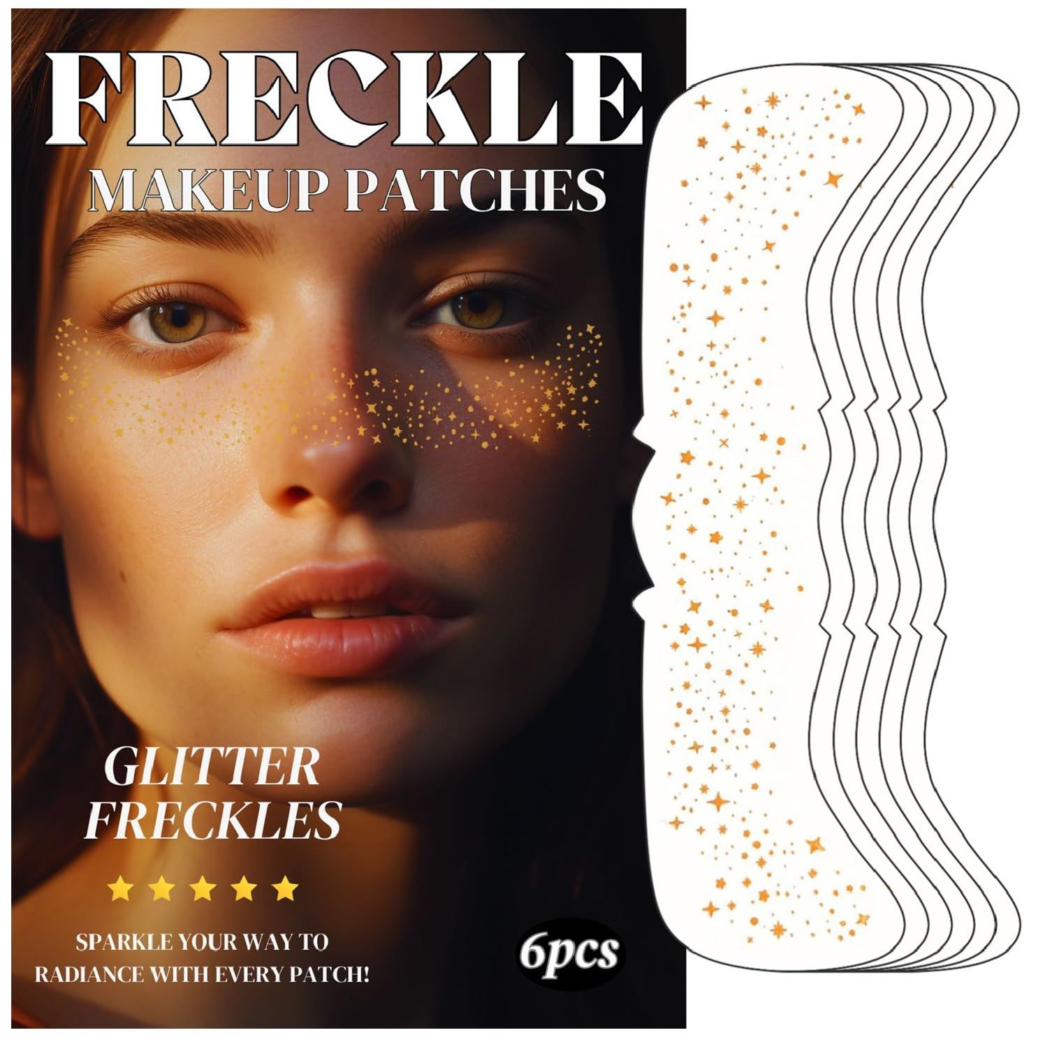 Glitter Freckles Face Tattoo - Face Glitter Makeup Speckle Freckles Makeup Patches - Glow Up Face Glitter Speckles Patches - Cute Glitter Makeup Accessories for Women (Gold Color)