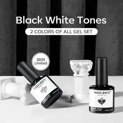modelones Gel Nail Polish Set, 2 Pcs 15 ML Black and White Gel Polish White Gel Nail Polish Soak Off LED Gel Polish Winter Nails Art Manicure Home Gift for Women Girl