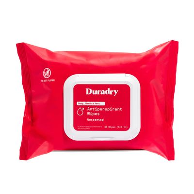 Duradry Antiperspirant Body Wipes for Men &amp; Women - Anti-Sweat Wipes for Hands and Feet, Neutralizes Odor and Excessive Sweating, Quick-Drying and Travel-Friendly - Unscented, Pack of 1