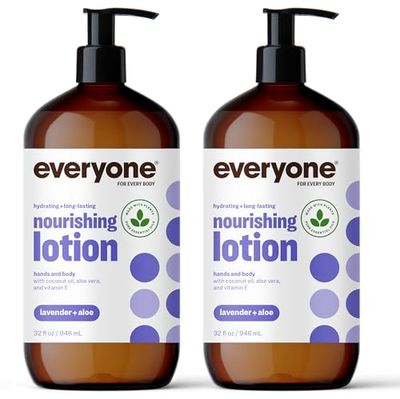 Everyone Nourishing Hand and Body Lotion, 32 Ounce (Pack of 2), Lavender and Aloe, Plant-Based Lotion with Pure Essential Oils, Coconut Oil, Aloe Vera and Vitamin E